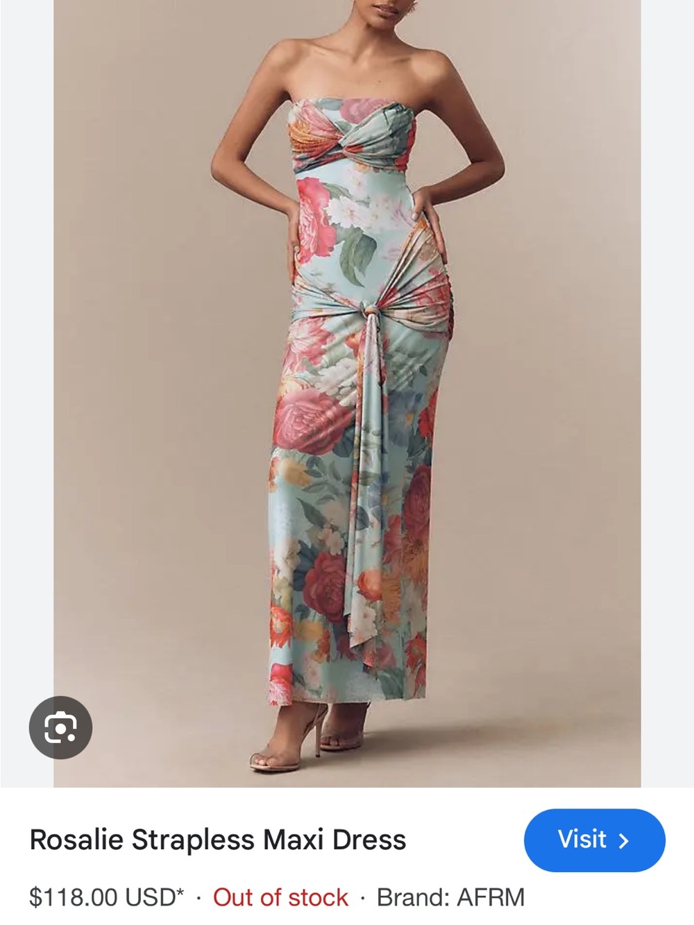 AFRM Strapless Floral Maxi Dress in Light Blue and Pink